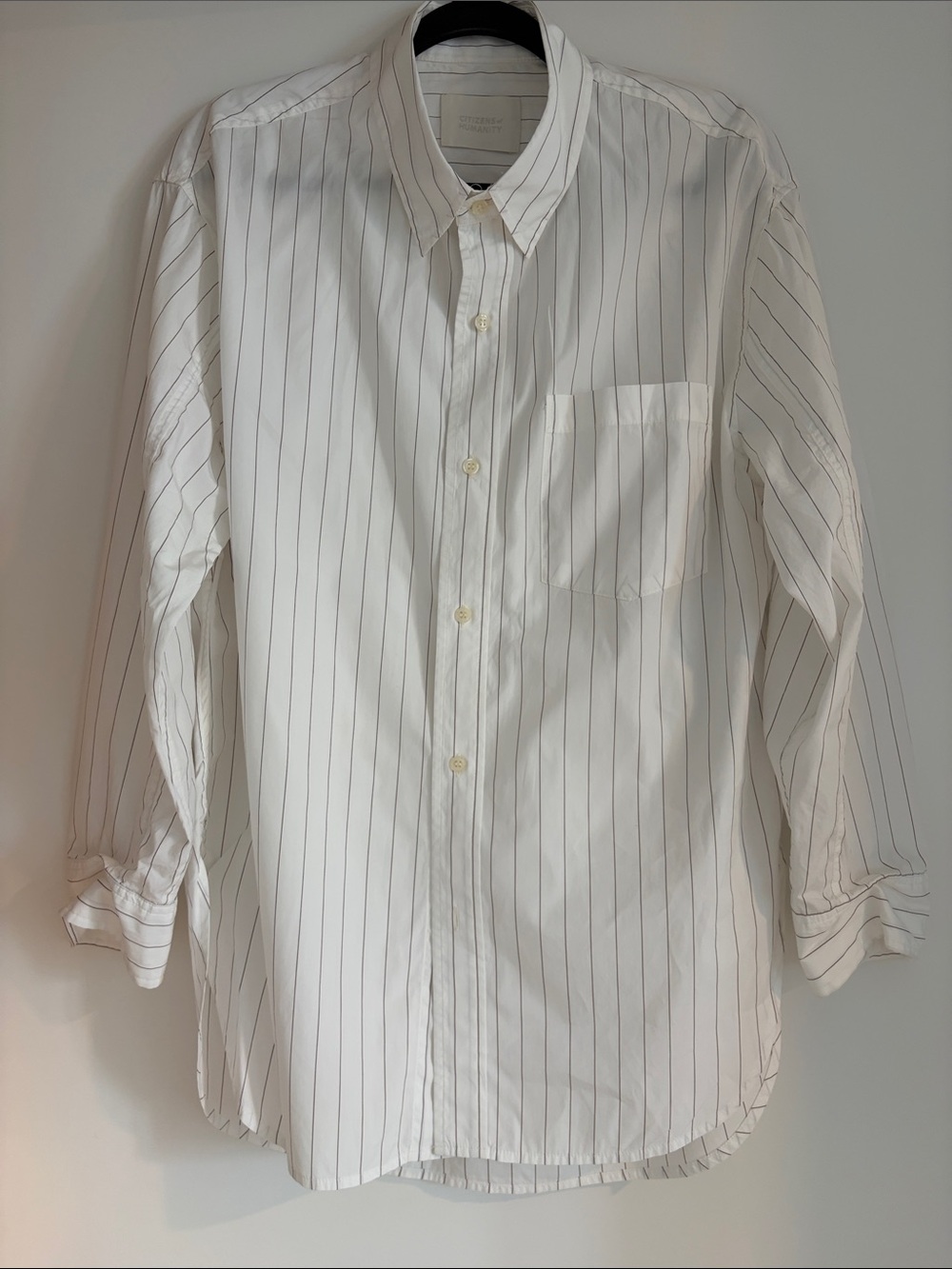 Citizens Of Humanity White Button-Down Shirt with Thin Black Pinstripes